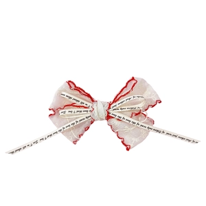 Elegante fermaglio per capelli in pizzo bianco con bordi rossi e nastri stampati