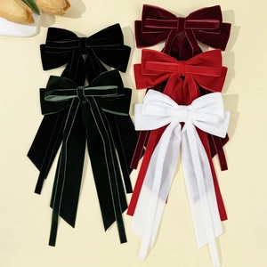 Vintage Velvet Bow Hair Clip With Long Streamers French Elegant Hepburn Style Hair Accessory For Women Party Everyday