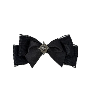 Lolita style black lace bow hair clip with gothic jewelry and silver metal base
