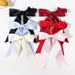 Elegant Satin Bow Streamer Hair Clip French Vintage Swallowtail Ribbon Hairpin Sweet Large Bowknot Headwear For Women Girls