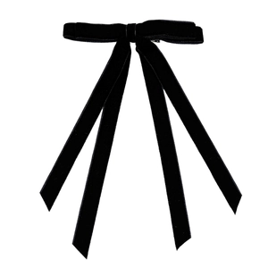 Fermaglio per capelli con fiocco in velluto nero e nastri lunghi per acconciature vintage