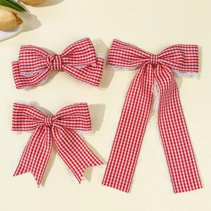 Fermagli per Capelli a Fiocco a Quadretti Rossi e Bianchi Con Bordo in Pizzo Dolce Stile Academy Forcine in Tessuto per Donna Ragazza Accessori per Capelli