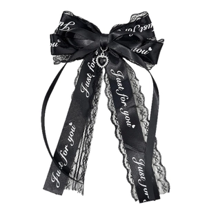 Barrette à cheveux nœud en dentelle noire gothique avec pendentif cœur et ruban