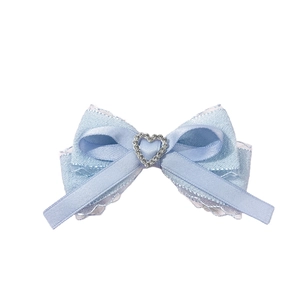 Elegant ballet girl heart bow hair clip with blue ribbon lace and crystal ornament