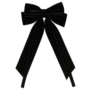 Elegant large black velvet bow hair clip with long ribbons for vintage women hairstyle