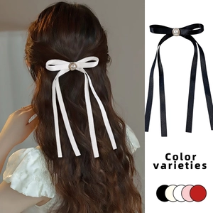 Molletta per Capelli con Fiocco in Raso e Perla Artificial Sintetica Elegante Nastro Lungo Balletcore Dolce Accessori per Capelli Donna