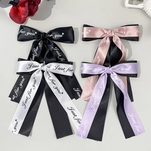 Satin Bow Hair Clip With Long Streamers Sweet Cool Style Letter Print Polyester Alligator Clip For Women Girls Hairpin