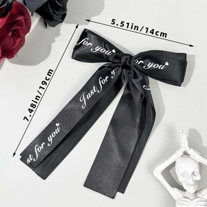Gothic black satin bow hair clip with Just for you lettering ribbon for women