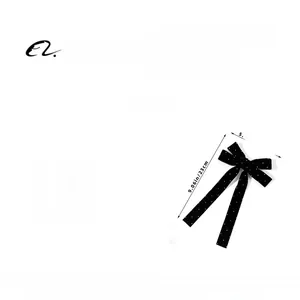 Detailed product dimensions for the black velvet rhinestone bow hair clip with ribbons