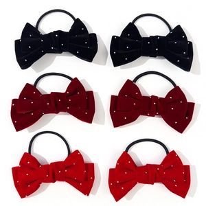 Velvet Bowknot Hair Ties Sparkling Rhinestone Elastic Hair Bands Vintage Elegant Ponytail Holders For Women Girls Hair Accessories