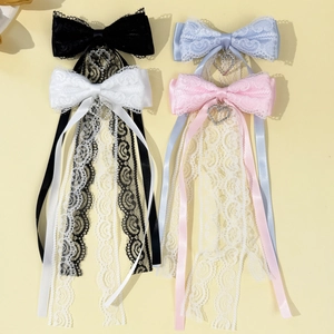 Süße Spitze Schleife Haarklammer Mit Herzanhänger Lange Band Satin Haarnadel Für Damen Lolita Stil Kopfschmuck Haarschmuck