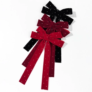 Elegant Velvet Bow Hair Clip For Women With Long Streamers Rhinestone Inlaid Bowknot Hairpin Vintage Party Hair Accessories