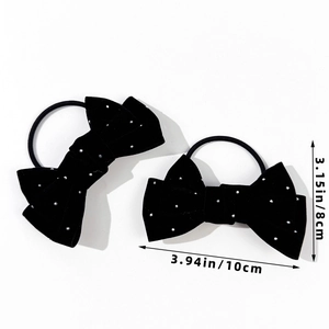 Set of 2 black velvet bow hair ties with rhinestones measuring 10cm by 8cm