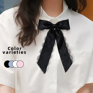 Lace Bow Brooch With Long Streamers Satin Ribbon Sweet Academy Style Collar Flower Pin For Women Girls Party Accessories