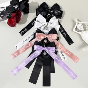Fermaglio per Capelli Fiocco in Nastro di Raso Gothic Lolita Giapponese Con Pendente Cuore Strass Stampa Lettere Accessori