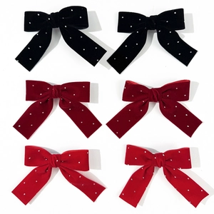 Velvet Bow Hair Clips For Women Girls Elegant Rhinestone Ribbon Hairpin Vintage Sweet Princess Hair Accessories