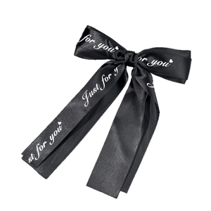 Elegant black ribbon hair clip with 'Just for you' white lettering for girls