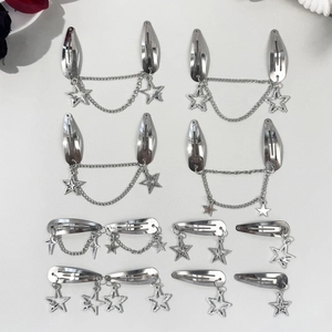Pince à Cheveux BB Pendentif Étoile Y2K en Alliage d'Argent Métal avec Chaîne Cool Punk Pentagramme Accessoires de Cheveux pour Femmes