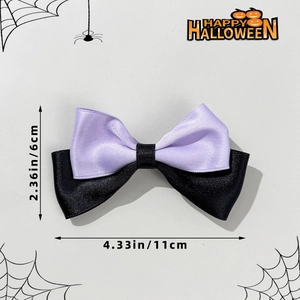 Detailed size chart for the purple and black Halloween satin bow hair clip