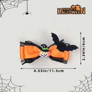Barrette d'Halloween avec ruban orange, dentelle noire, motif clown et chauve-souris