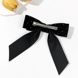 Elegant black velvet bow hair clip with silver studs, French vintage style hair accessory