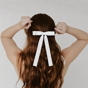 Weiße Spitze Schleife Haarklammer Süße Blumenstickerei Streamer Haargummi Handgefertigtes Band Modeaccessoire Für Damen Party