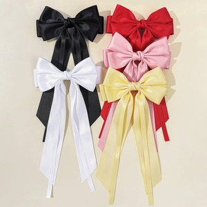 Large Ribbon Bow Hair Clip Long Streamers Handmade Webbing Bowknot Duckbill Clip Sweet Elegant Hair Accessories For Women
