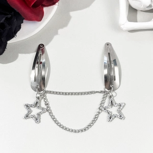Pinces à cheveux argentées Y2K avec pendentif étoile et chaînes pour style punk