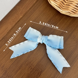 Blue and white gradient bow hair clip for girls, handmade fabric ribbon, 9cm width size