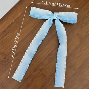 Blue gradient bow hair clip for girls with ruffled edges and 21cm length dimension