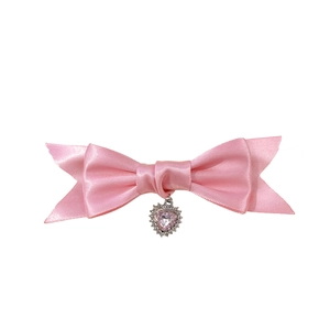 Rosa Satin-Schleife Haarklammer mit glitzerndem herzförmigem Edelstein-Anhänger