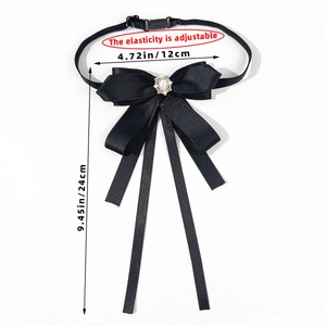 Retro bow tie for women with rhinestones and adjustable elastic strap, 24x12cm size