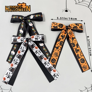 Halloween oversized bow hair clips set with pumpkin and ghost patterns for women