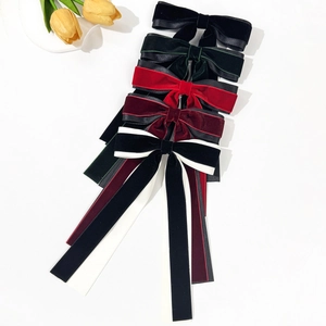 Barrettes à cheveux rétro en velours à double nœud avec longs rubans de plusieurs couleurs