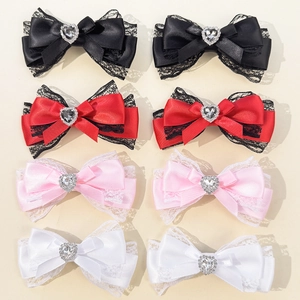 Pinces à Cheveux Douces Lolita Nœud en Dentelle pour Femmes Filles Ruban en Polyester Fait Main Strass Cœur Accessoires