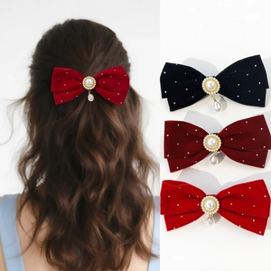 Pince à Cheveux Nœud Papillon en Velours Rétro Avec Pendentif Künstliche Perle Strass Accessoires de Cheveux de Noël pour Femmes