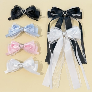 Pinza para el Cabello con Lazo de Encaje de Corazón Dulce Accesorios para el Cabello de Ángel Japonés Cinta de Hada Diamante Joyería