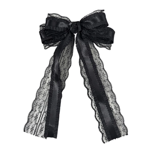 Fermaglio per capelli con fiocco in pizzo nero gotico, rosa e nastri per stile lolita