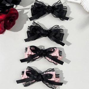 Barrettes à Cheveux Gothique Lolita avec Roses et Nœuds en Dentelle pour Femmes Accessoires de Cheveux Élégants Rétro