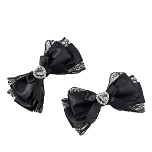 Barrettes à cheveux nœud en dentelle noire avec cristal cœur style Lolita goth