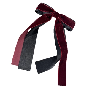 Barrette à cheveux élégante en velours bordeaux et noir avec double nœud vintage