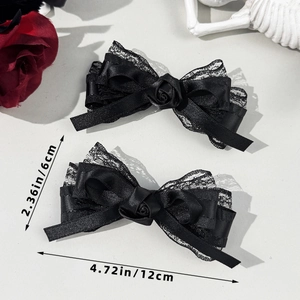 Barrettes noeuds en dentelle noire style gothique Lolita avec roses en satin chic