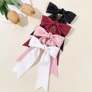 Elegant Satin Ribbon Bow Hair Clip For Women Sweet Princess Long Tail Alligator Clip Gentle Hair Accessories Daily Party Gift