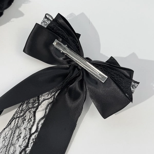 Pince à cheveux nœud en dentelle noire style gothique avec barrette en métal robuste