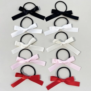 Set of 10 satin bow hair ties in cream, pink, red, black and white colors for women
