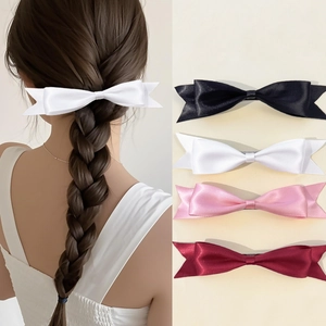 Elegant Satin Swallowtail Bow Hair Clip Korean Style Sweet Handmade Solid Color Spring Clip Decorative Headwear For Women Girls
