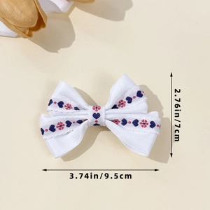 Pince à cheveux nœud blanc avec broderie cœur et fleurs, accessoire de coiffure de 9,5 cm
