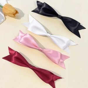 Elegant swallowtail satin bow hair clips set in black white pink and burgundy colors