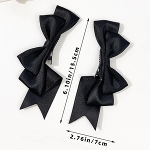 Set di due fermagli per capelli con fiocchi di raso nero e nastri da 15,5 cm