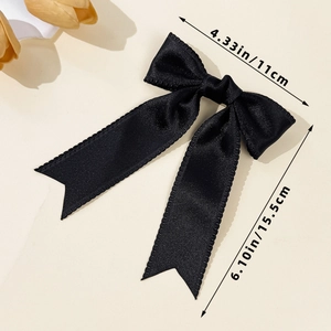 Elegant black satin bow hair clip with dimensions 15.5cm x 11cm for women